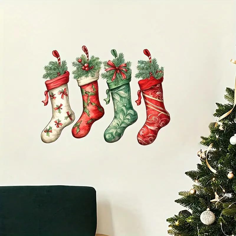 DIDOSOFT Christmas Stocking Toilet Cover Sticker Decals,Fish Bird Flower Leaf Waterproof Toilet Lid Tank Seat Decals Cistern Self-Adhesive Bathroom Wall Sticker - Image 3